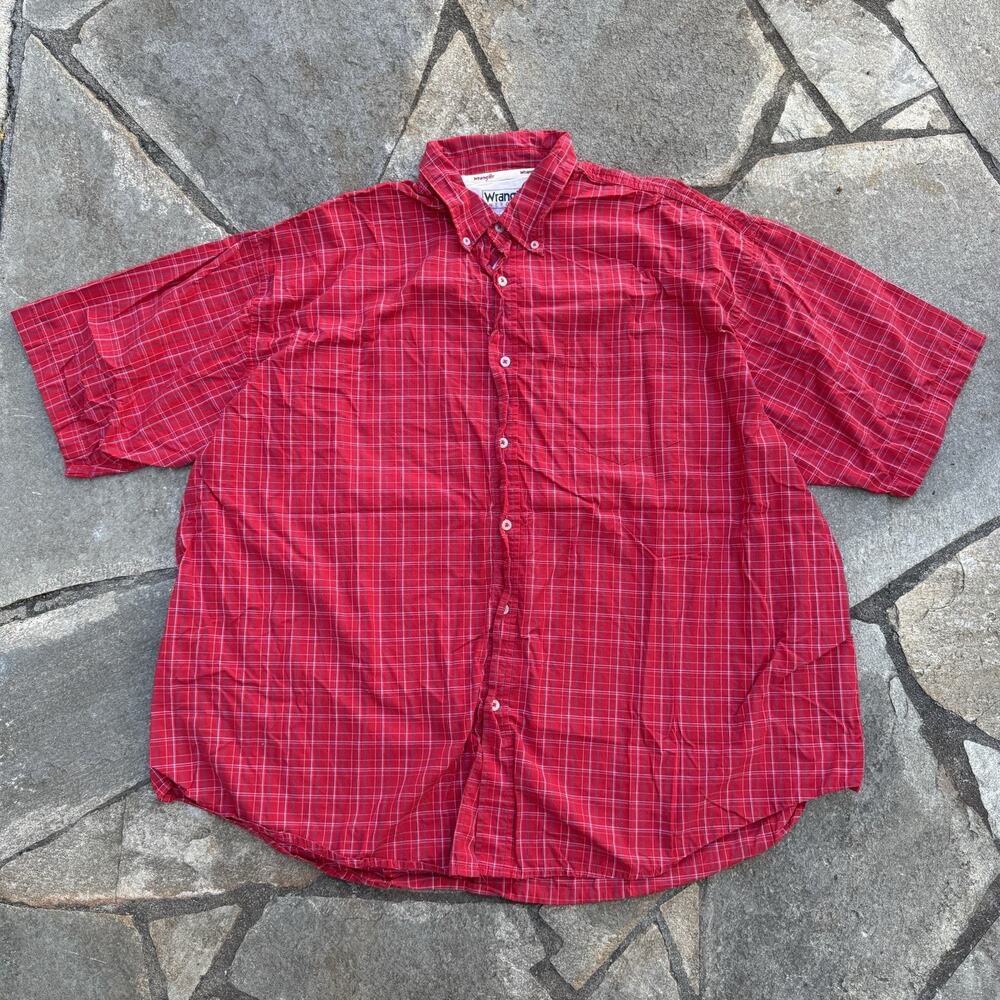 Wrangler Hero Shirt Mens 3XL Red Plaid Button Up Plaid Short Sleeve Casual Work